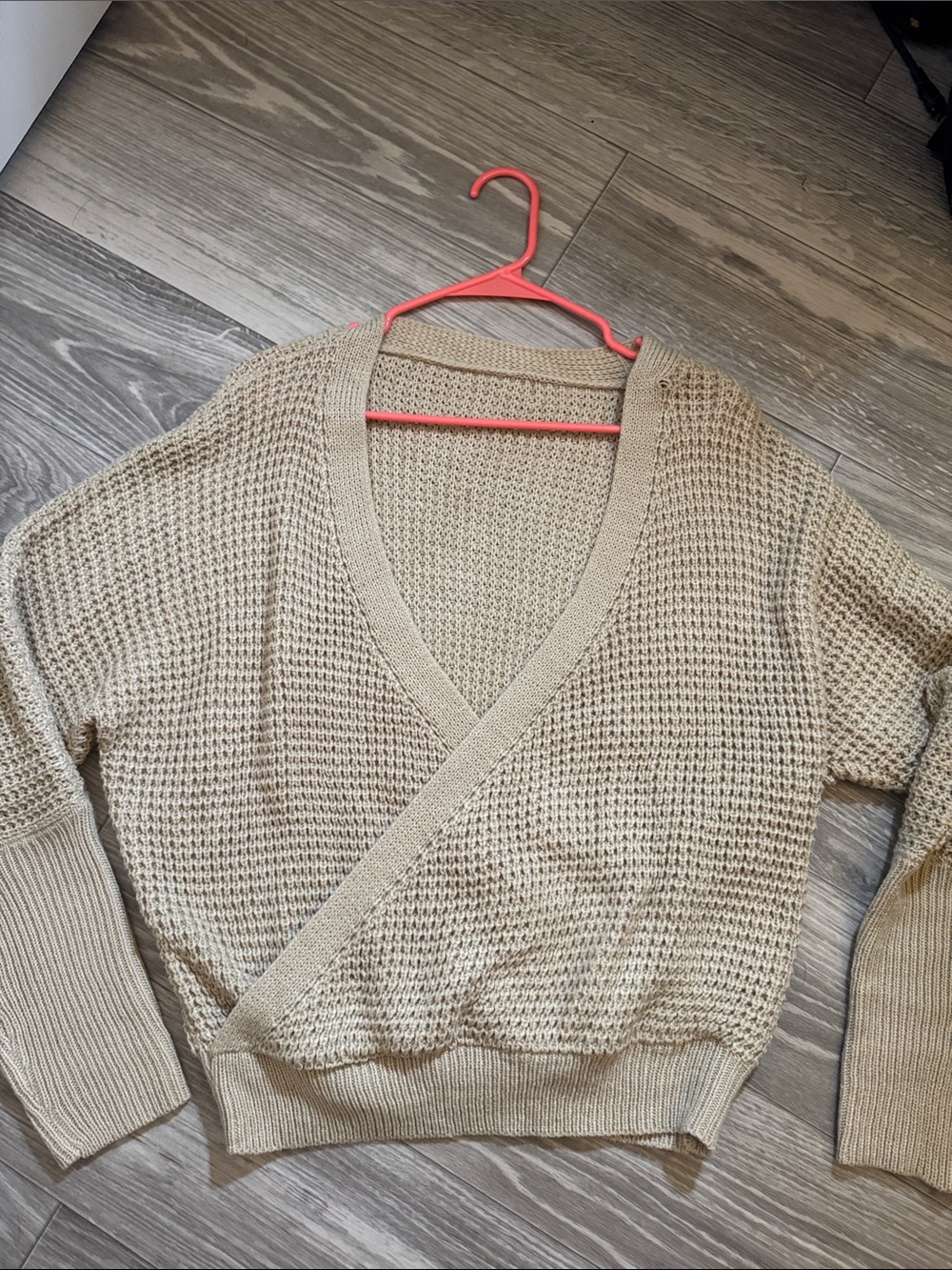 SHEIN Beige V-Neck Crossover Knit Sweater